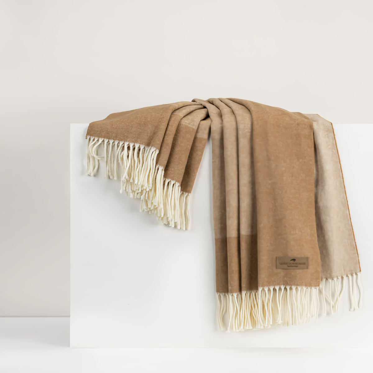 Lands Downunder Border Herringbone Throw in Caramel color