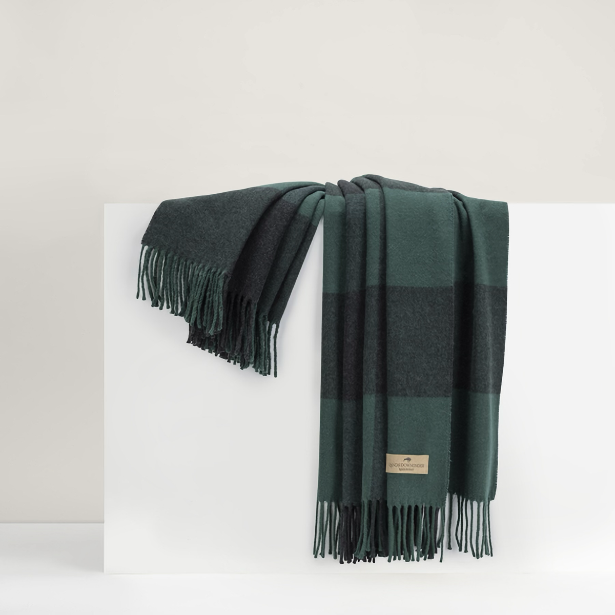 Draped Lands Downunder Buffalo Check Throw in Pine and Graphite Color