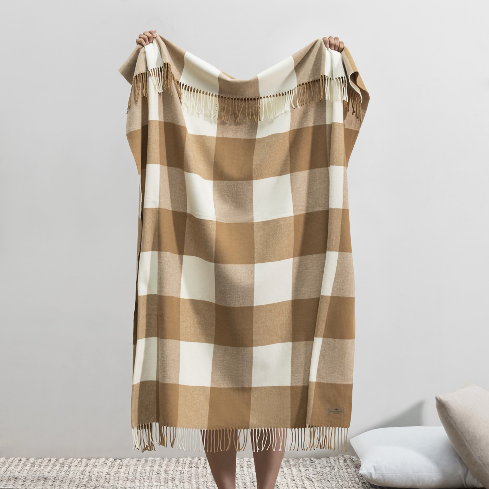 Folded Lands Downunder Buffalo Check Throw in Caramel Color