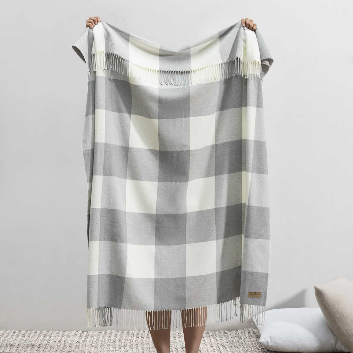 Hanging Lands Downunder Buffalo Check Throw in Light Gray Color