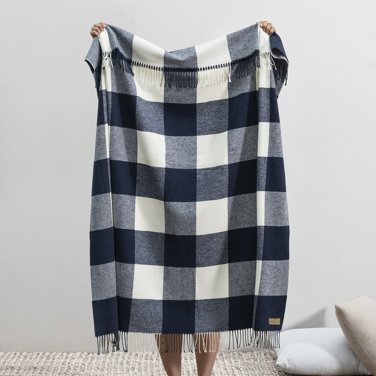 Hanging Lands Downunder Buffalo Check Throw in Navy Color