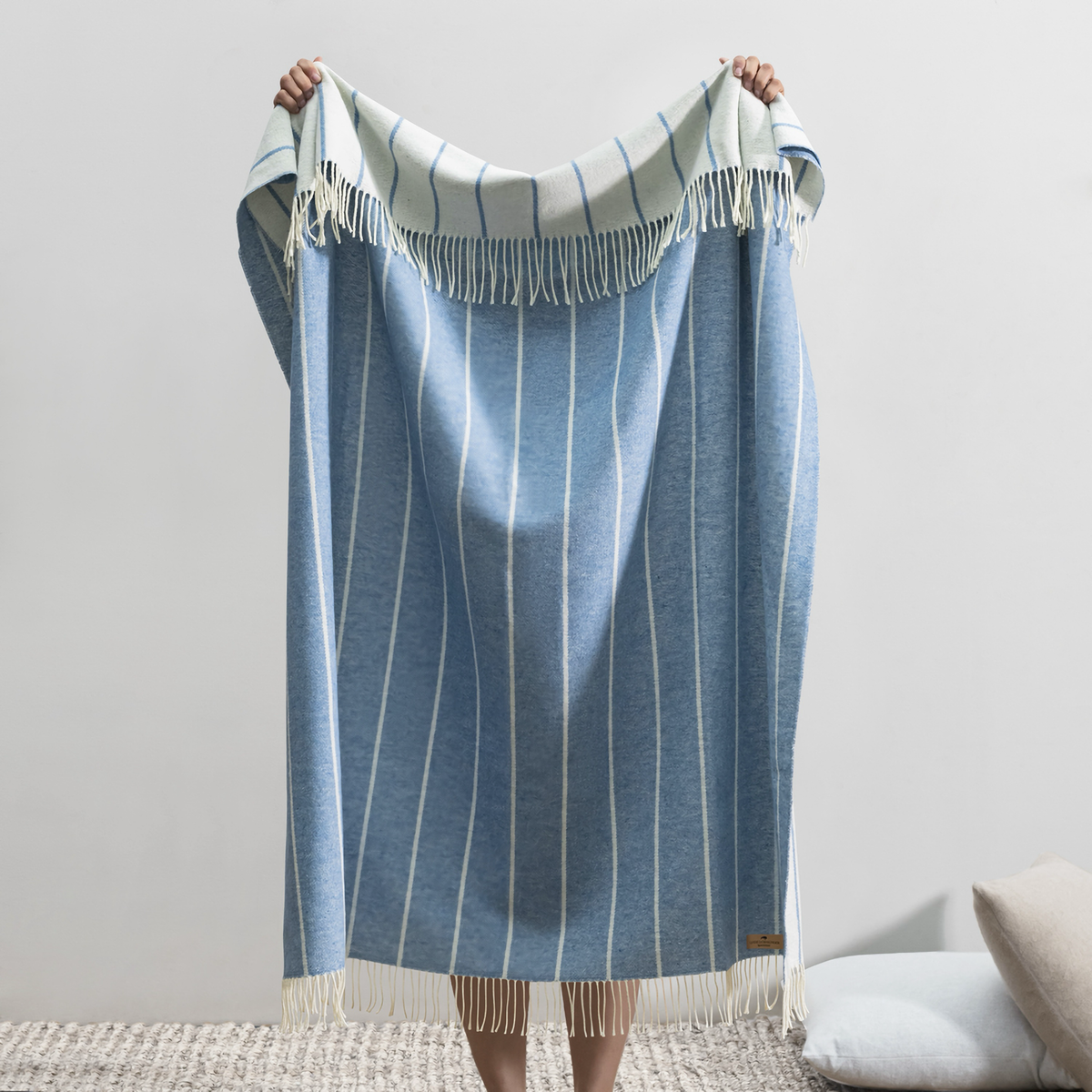 Hanging Lands Downunder Fiji Stripe Throw in Blue Denim Color