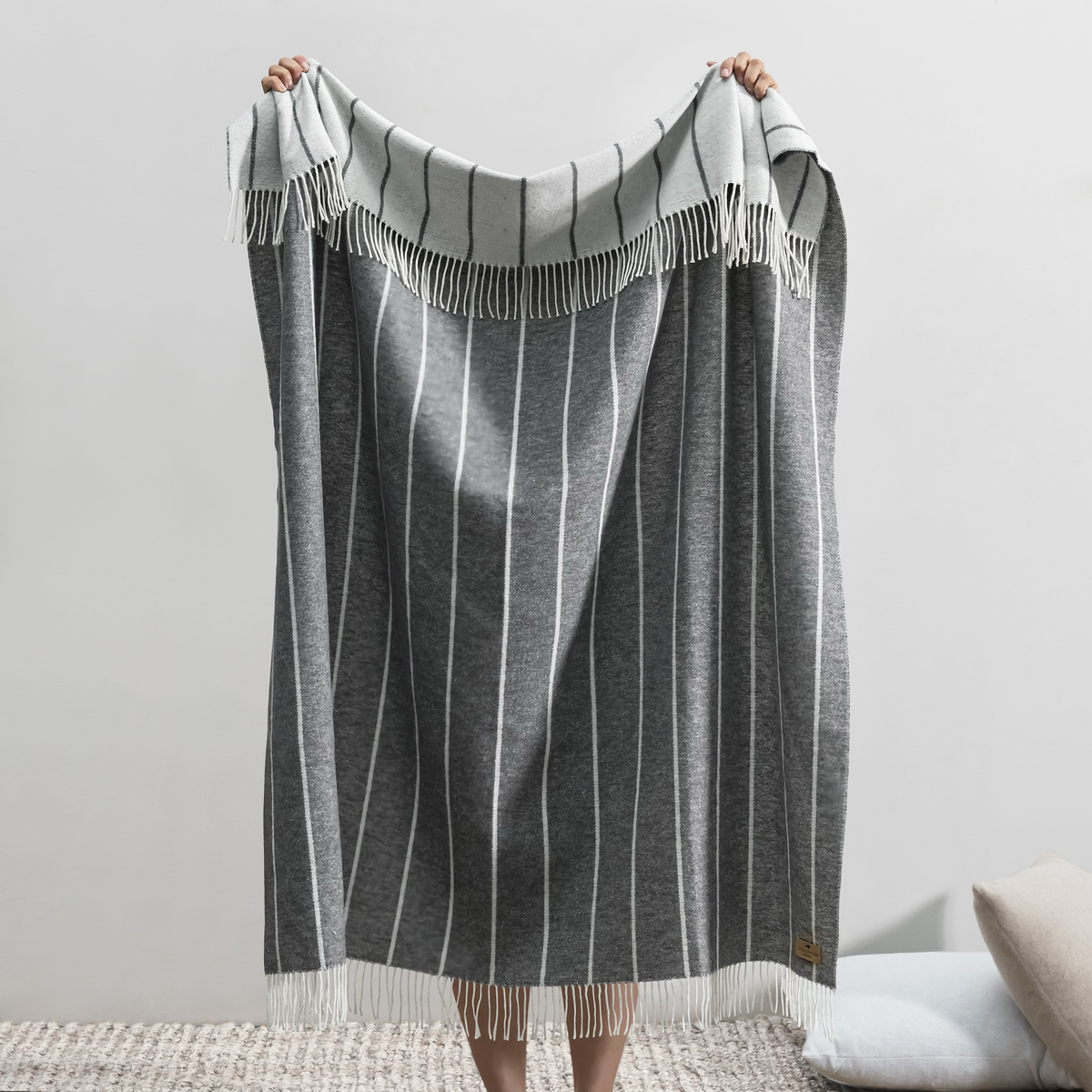 Hanging Lands Downunder Fiji Stripe Throw in Charcoal Color