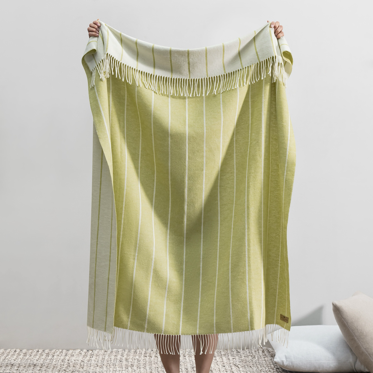 Hanging Lands Downunder Fiji Stripe Throw in Lemongrass Color