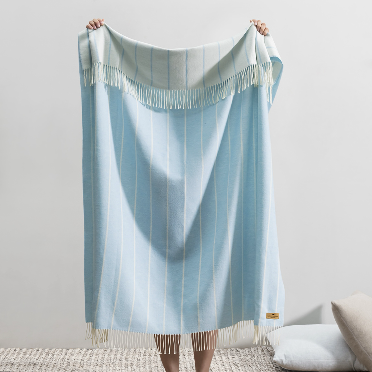 Hanging Lands Downunder Fiji Stripe Throw in Sky Blue Color