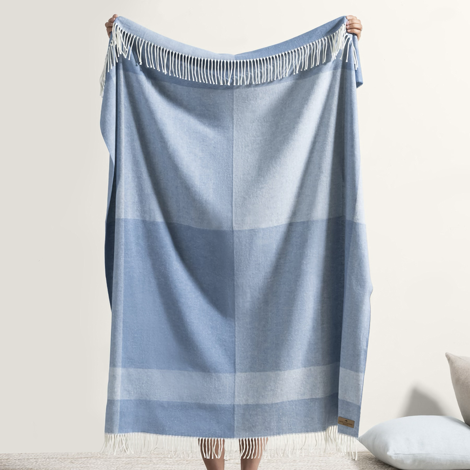 Draped Lands Downunder Hampton Plaid Herringbone Throws in Chambray Color