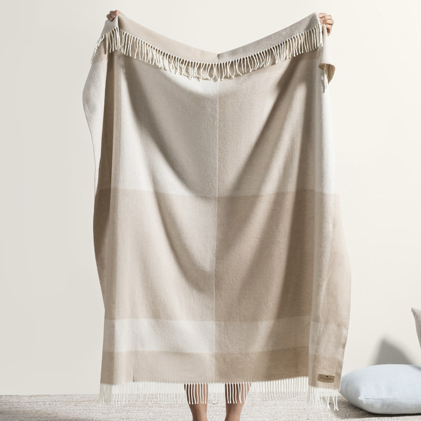 Draped Lands Downunder Hampton Plaid Herringbone Throws in Dune Color