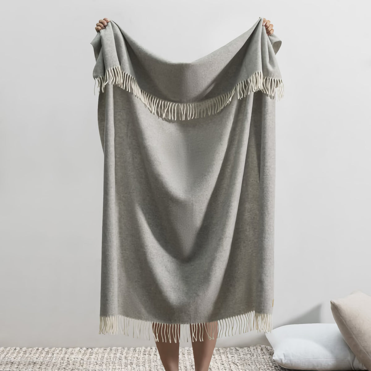 Hanging Lands Downunder Herringbone Cashmere Throw in Silver color