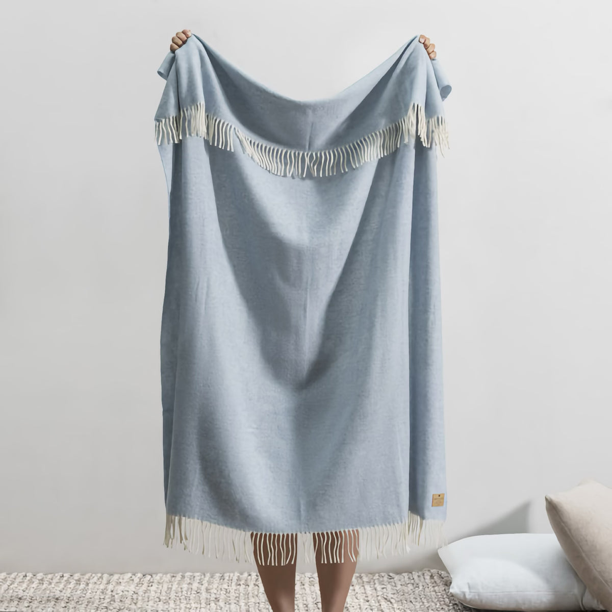Hanging Lands Downunder Herringbone Cashmere Throw in Sky Blue color