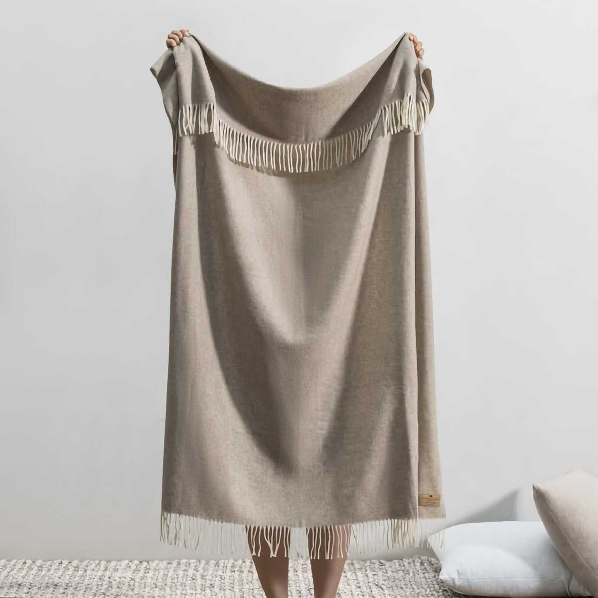 Hanging Lands Downunder Herringbone Cashmere Throw in Taupe color