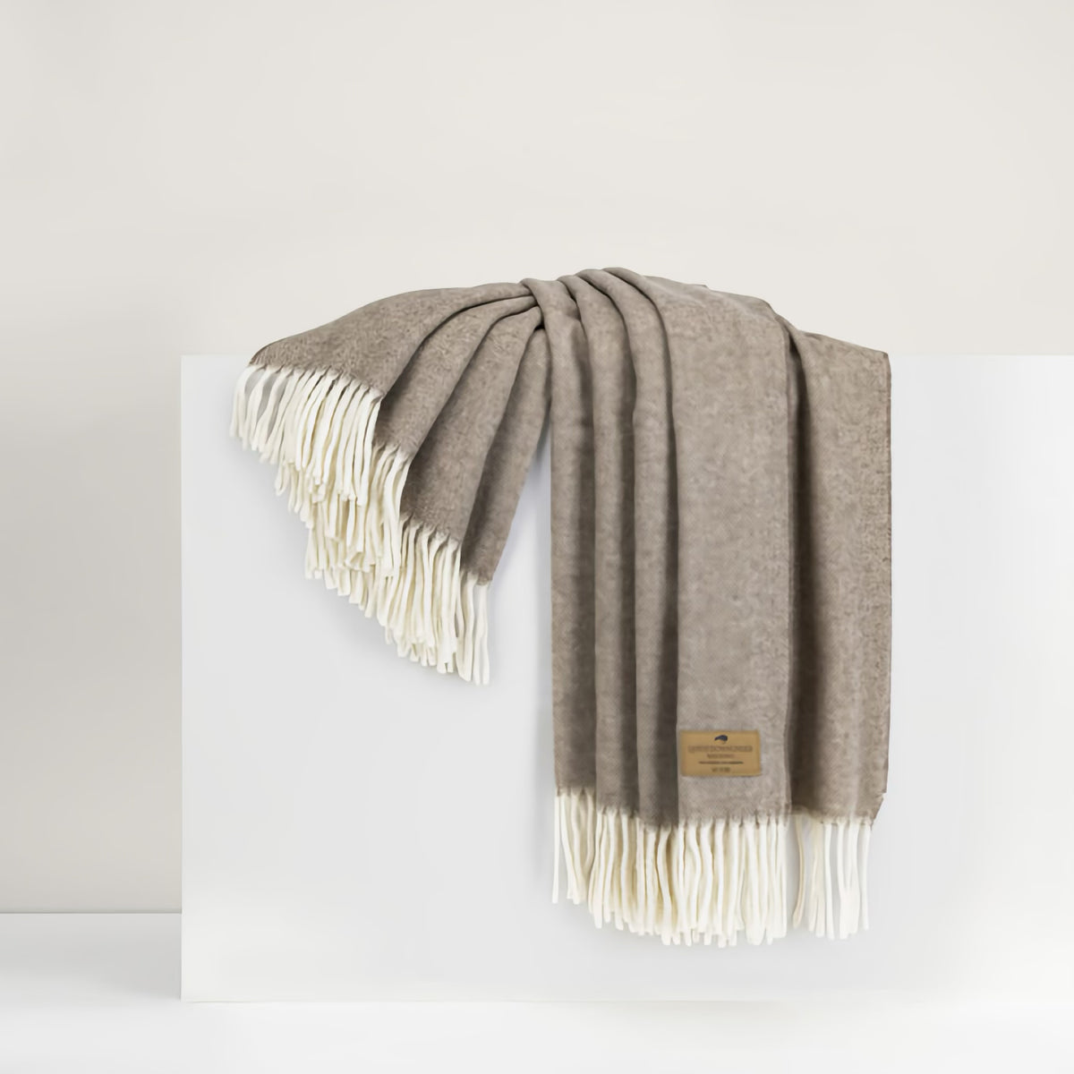 Lands Downunder Herringbone Cashmere Throw in Taupe color