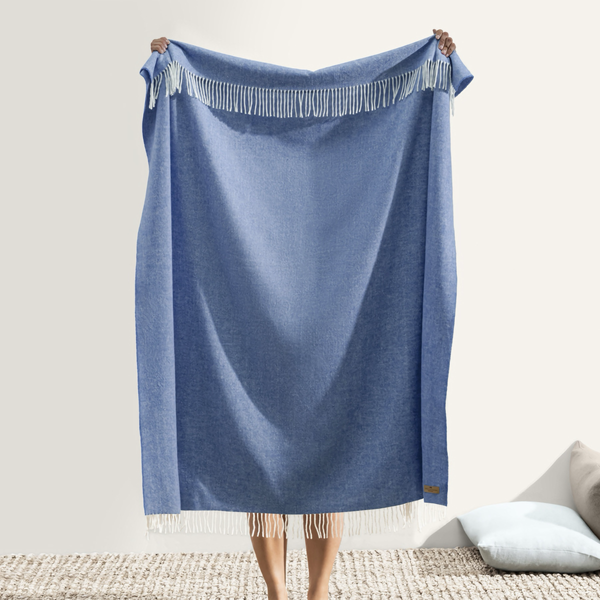 Hanging Lands Downunder Italian Herringbone Throw in Azure Color