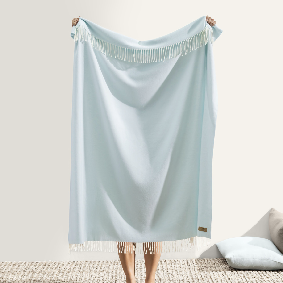 Hanging Lands Downunder Italian Herringbone Throw in Baby Blue Color