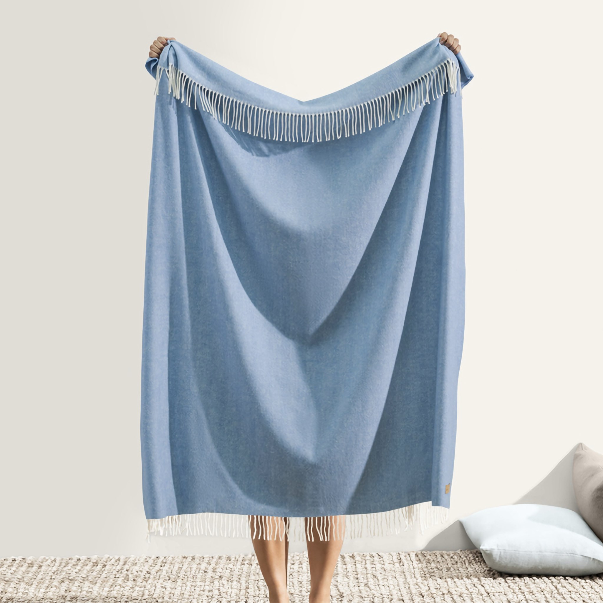 Under Throw Lands Downunder Italian Herringbone Throw - Chambray | Fringed Blanket ...