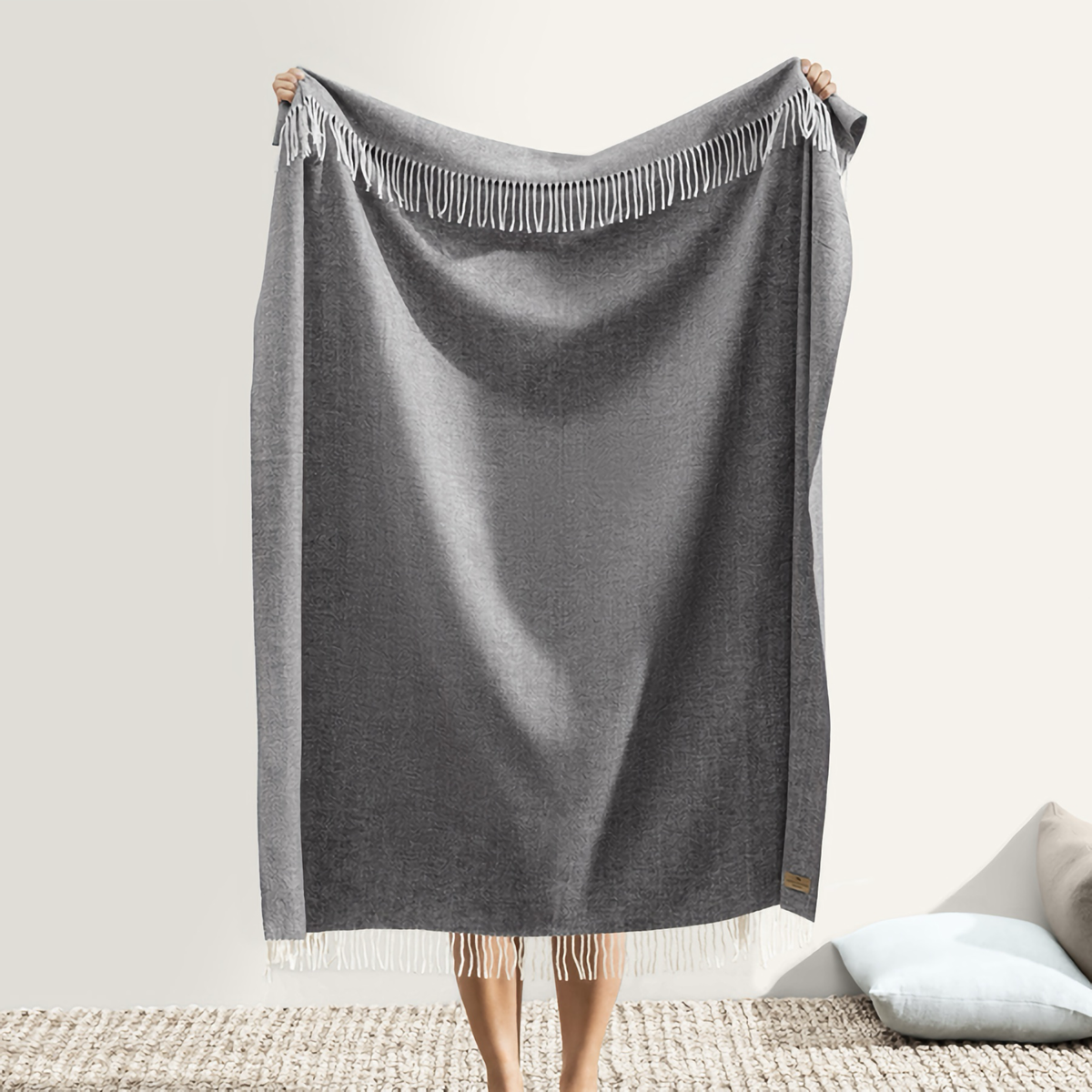 Hanging Lands Downunder Italian Herringbone Throw in Charcoal Color