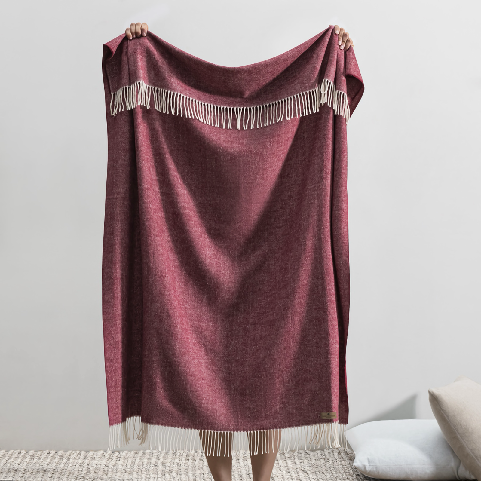 Lands Downunder Italian Herringbone Throw in Cranberry Color