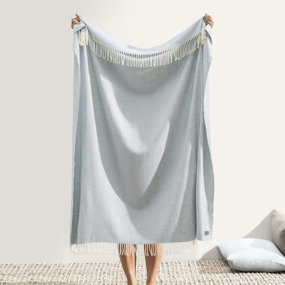 Hanging Lands Downunder Italian Herringbone Throw in Crystal Blue Color