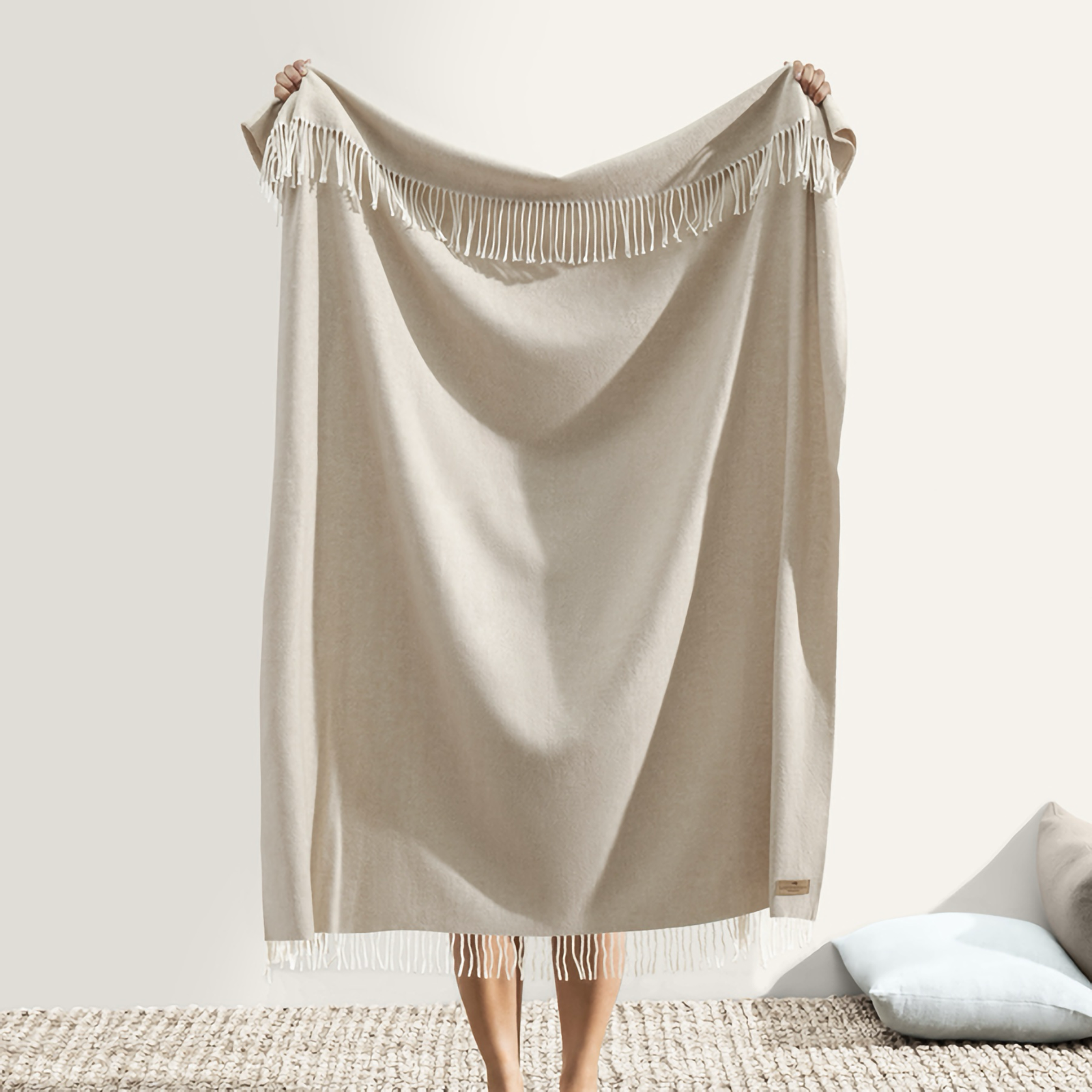 Lands Downunder Italian Herringbone Throw in Dune Color