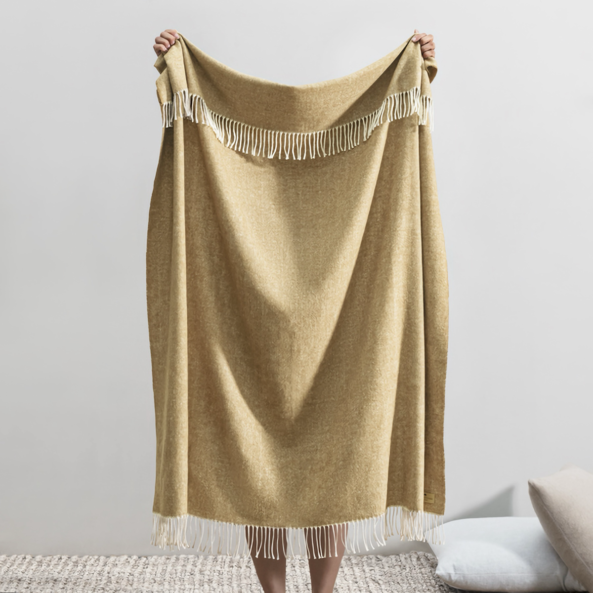 Hanging Lands Downunder Italian Herringbone Throw in Gold Color