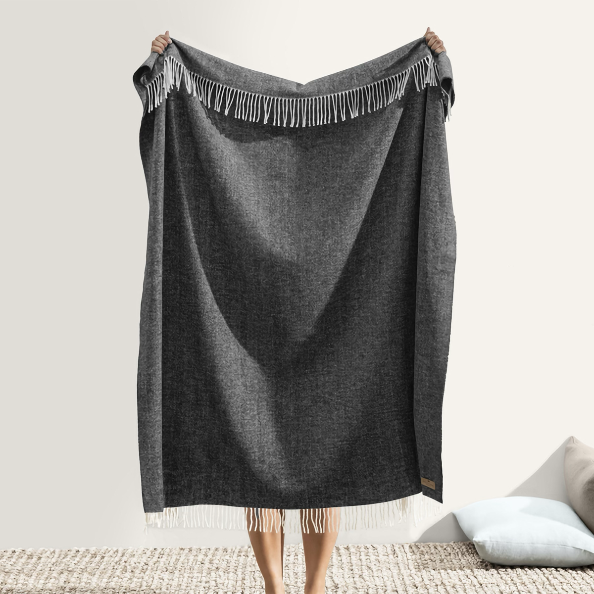 Hanging Lands Downunder Italian Herringbone Throw in Graphite Color