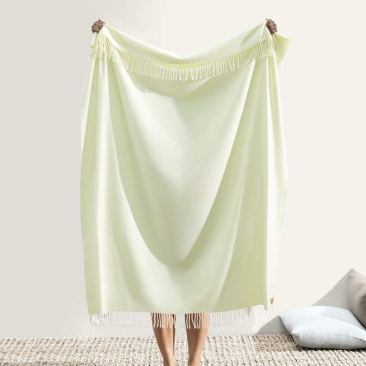 Hanging Lands Downunder Italian Herringbone Throw in Icy Lime Color