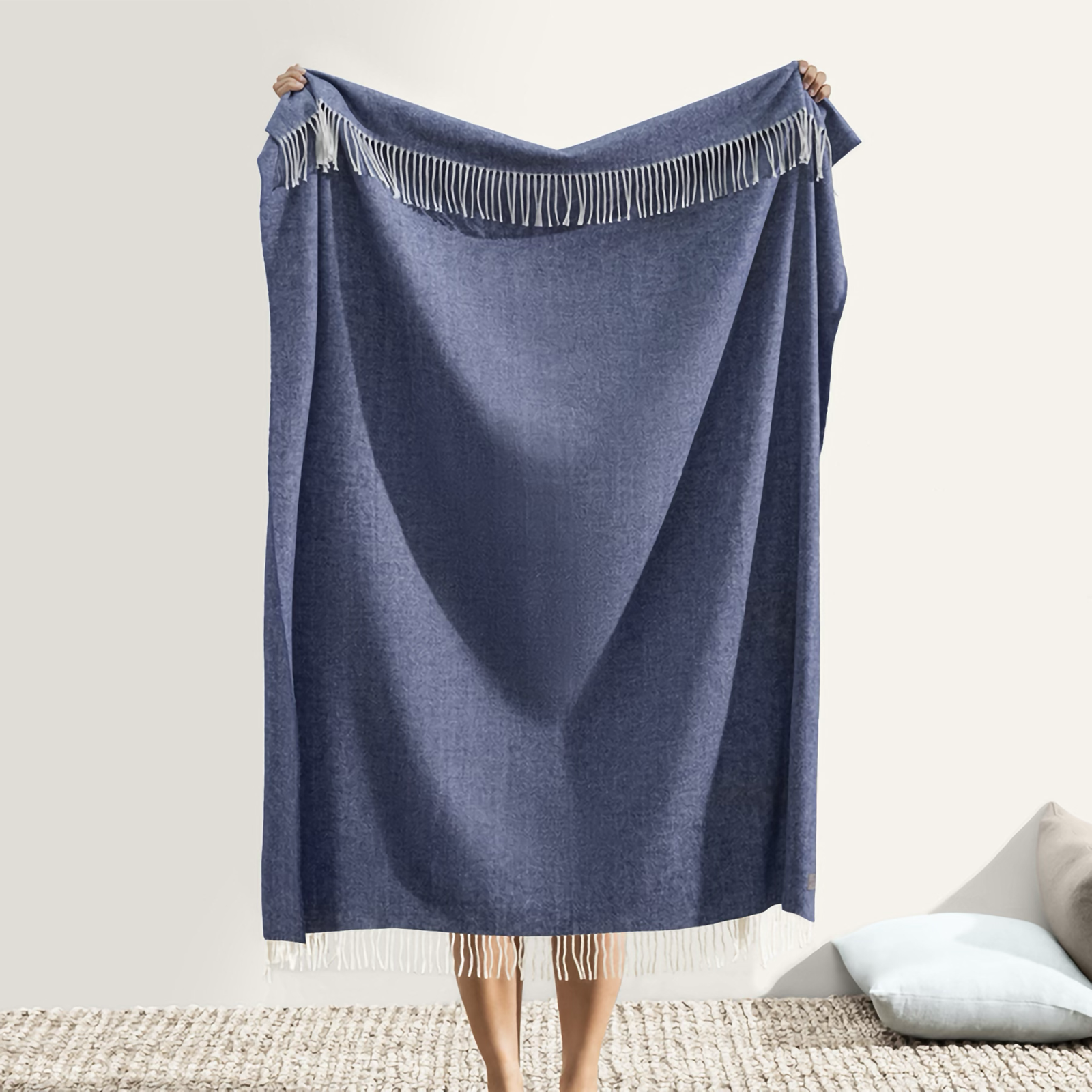 Lands Downunder Italian Herringbone Throw in Indigo Color