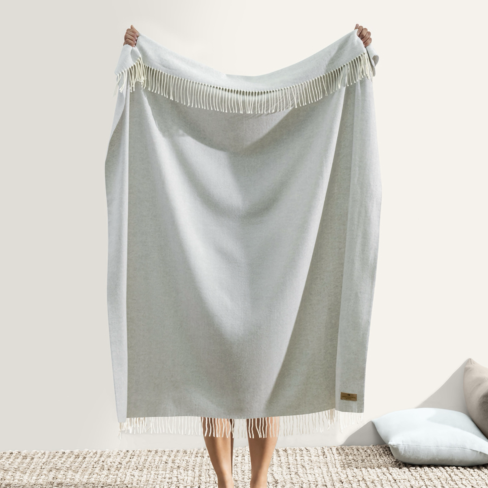 Lands Downunder Italian Herringbone Throw in Light Gray Color