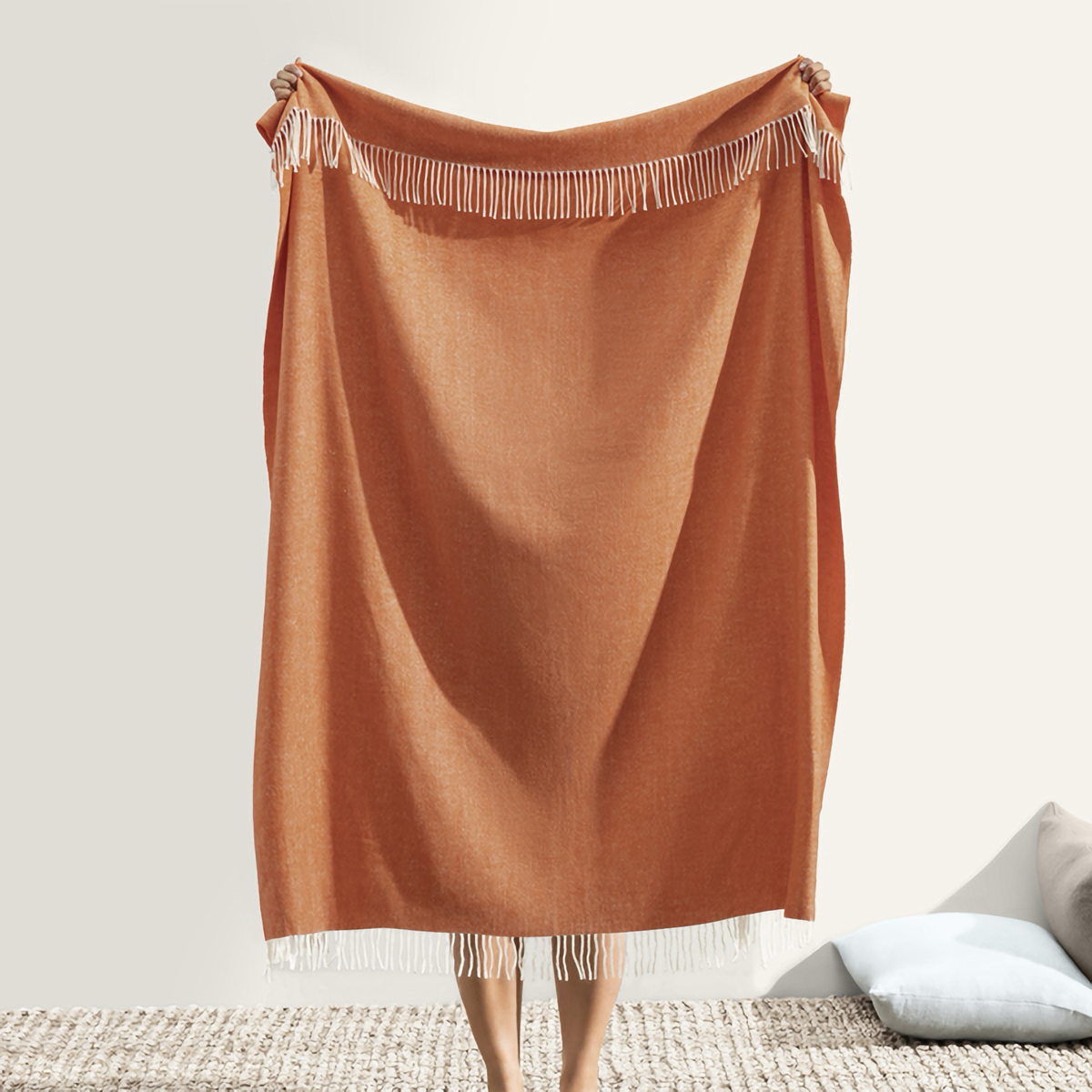 Hanging Lands Downunder Italian Herringbone Throw in Mandarin Color