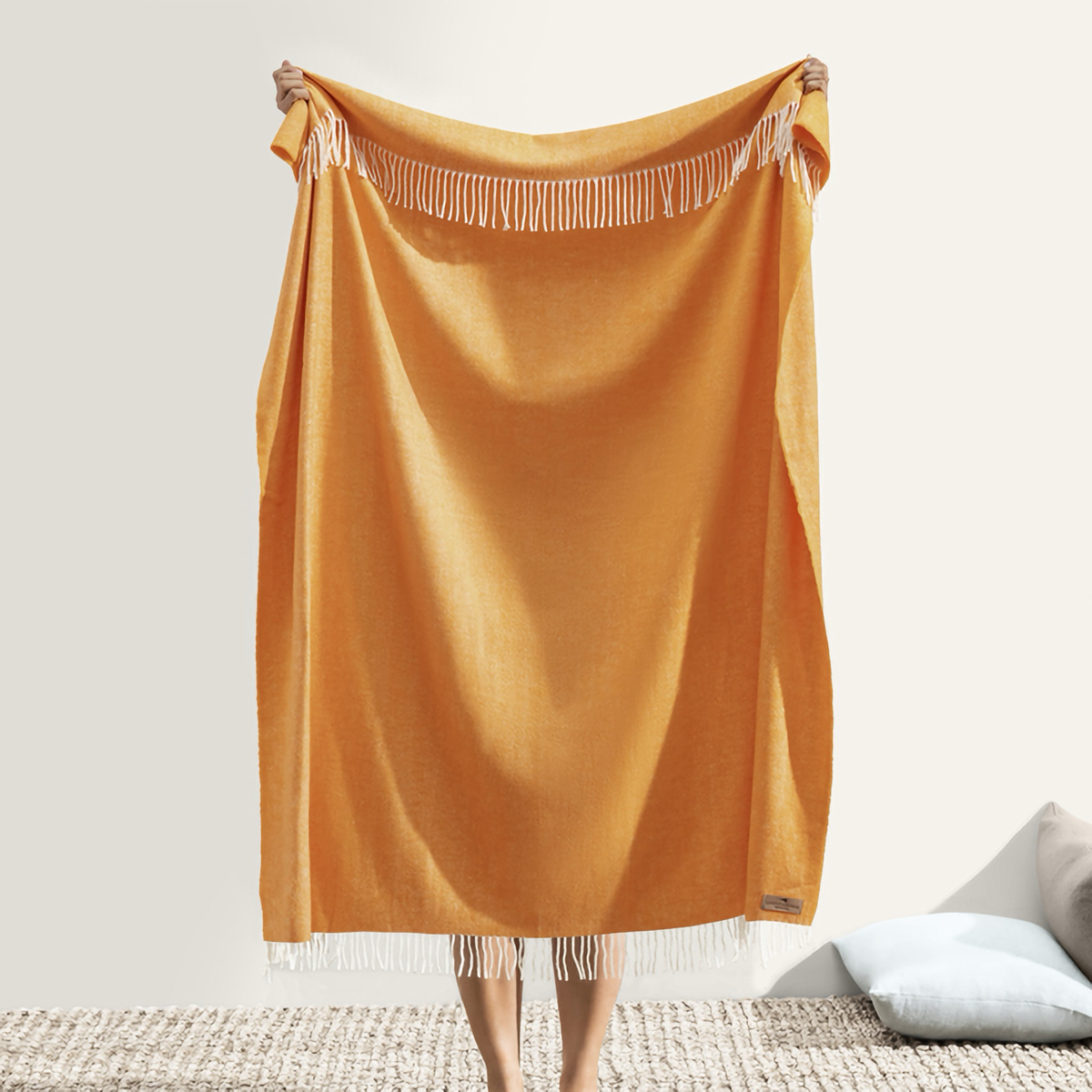 Hanging Lands Downunder Italian Herringbone Throw in Mango Color