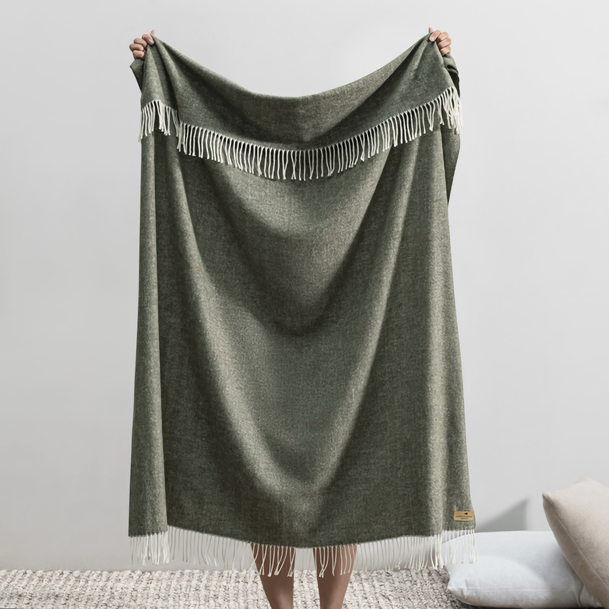 Hanging Lands Downunder Italian Herringbone Throw in Moss Color