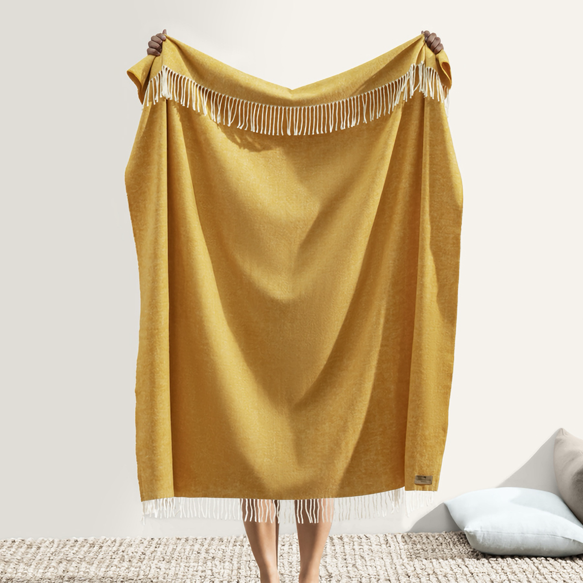 Hanging Lands Downunder Italian Herringbone Throw in Ochre Color