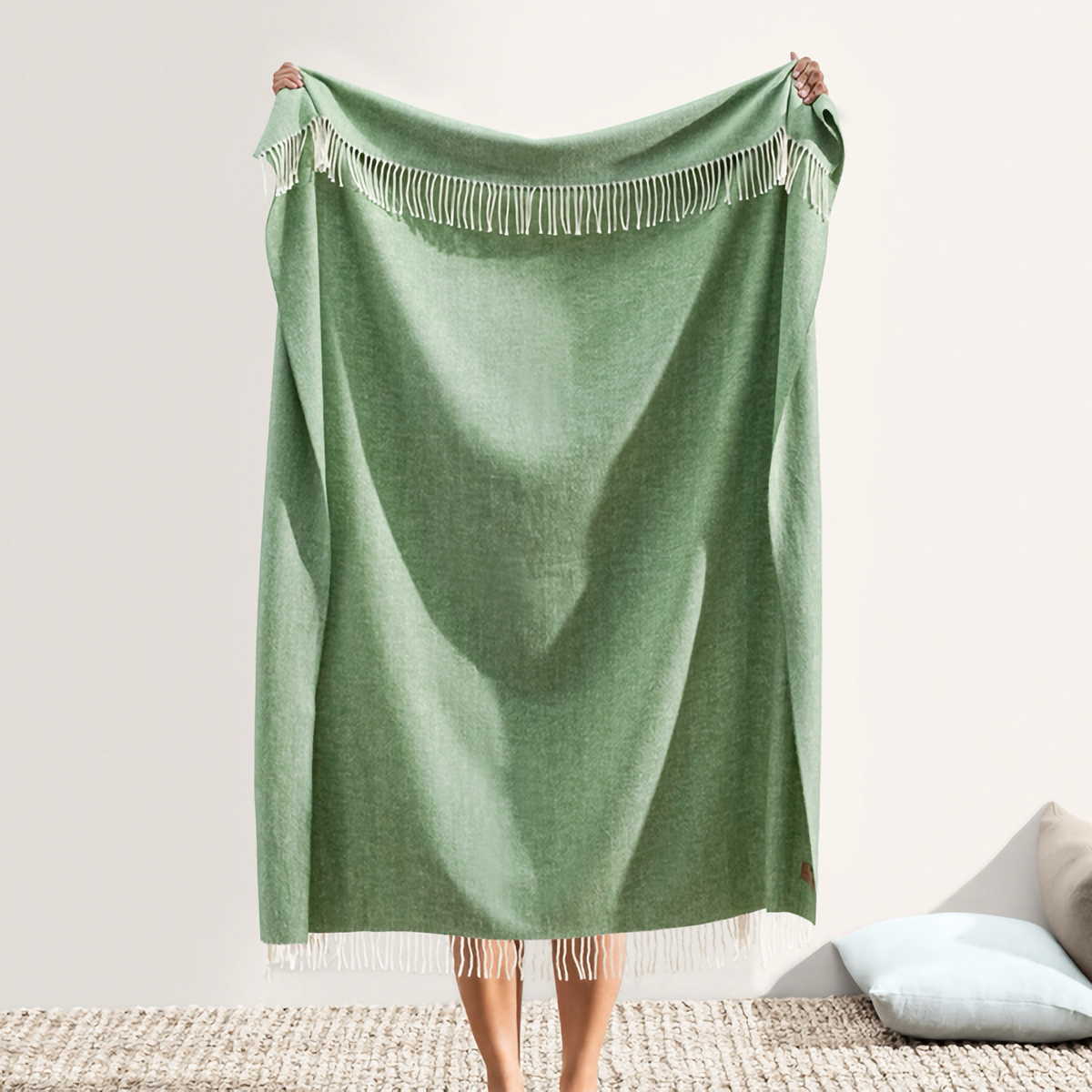 Hanging Lands Downunder Italian Herringbone Throw in Olive Color