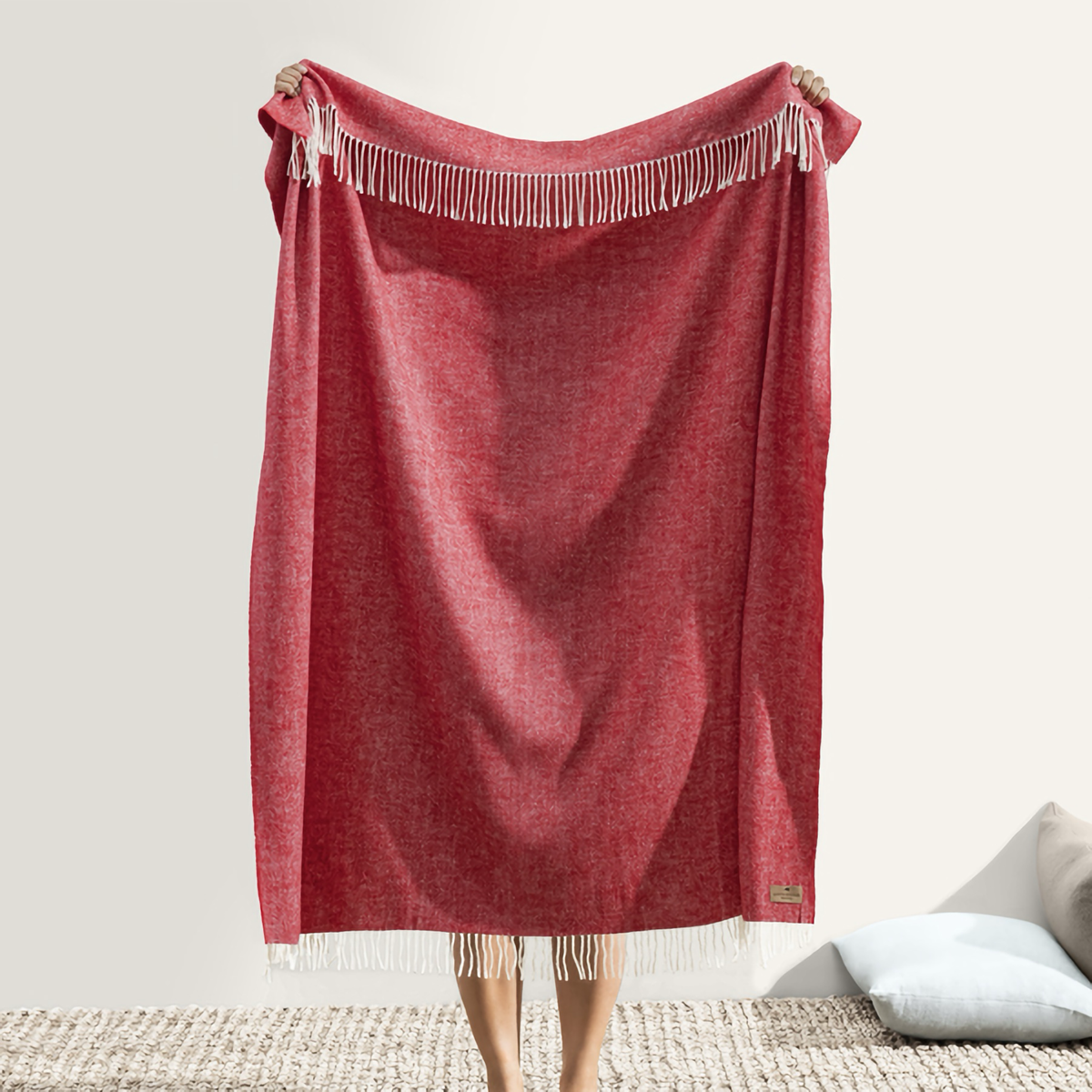 Hanging Lands Downunder Italian Herringbone Throw in Red Poppy Color