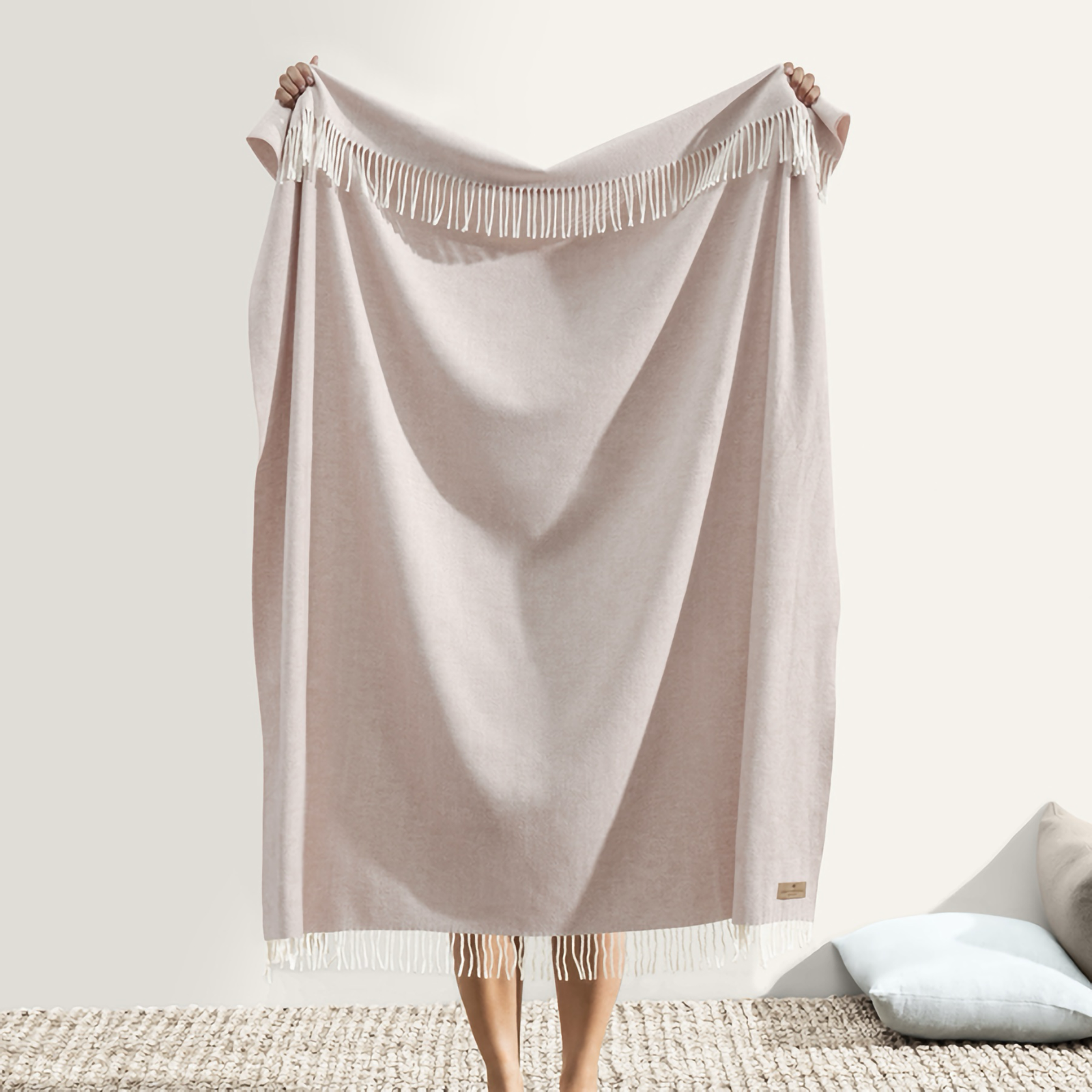 Lands Downunder Italian Herringbone Throw in Rose Quartz Color