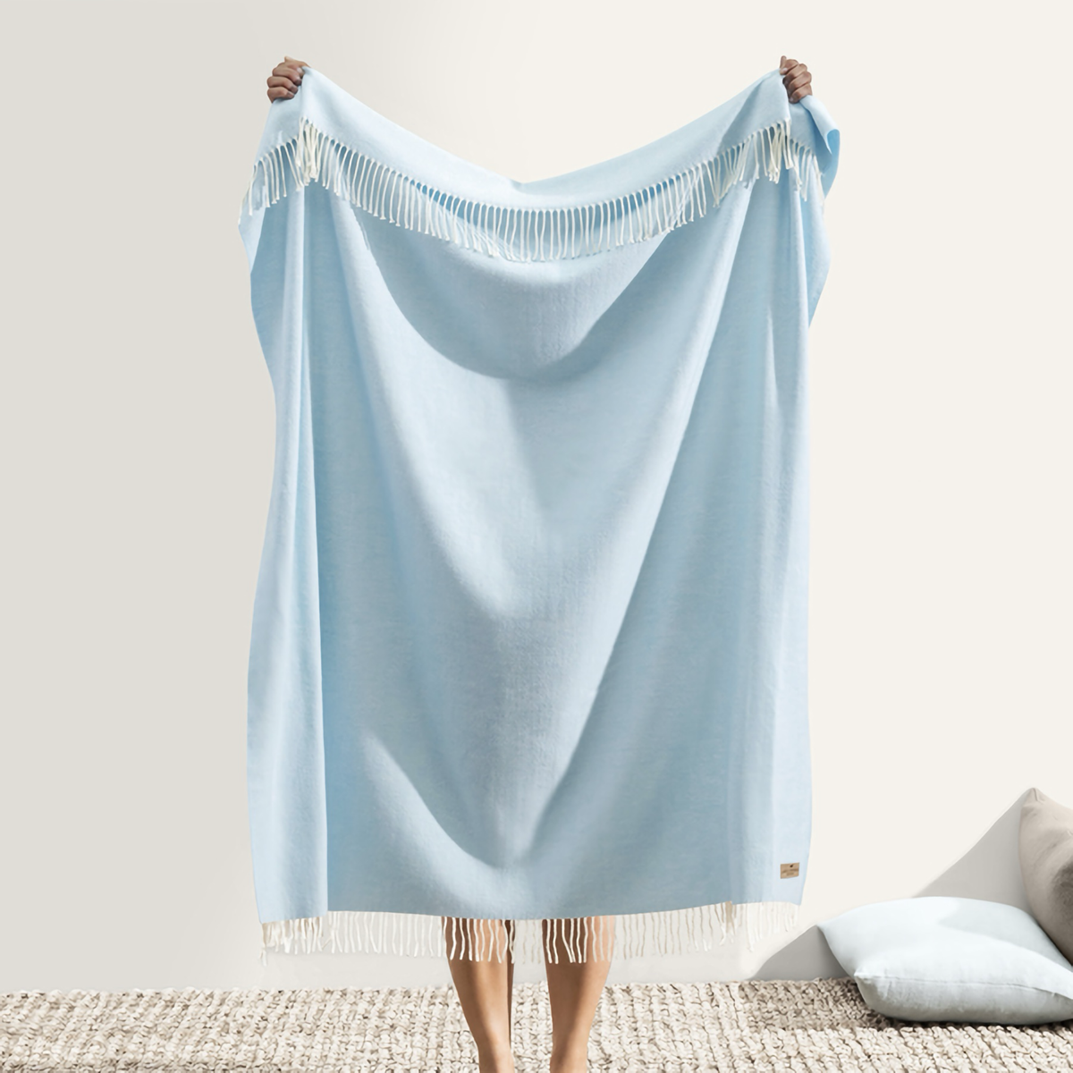 Hanging Lands Downunder Italian Herringbone Throw in Sky Blue Color