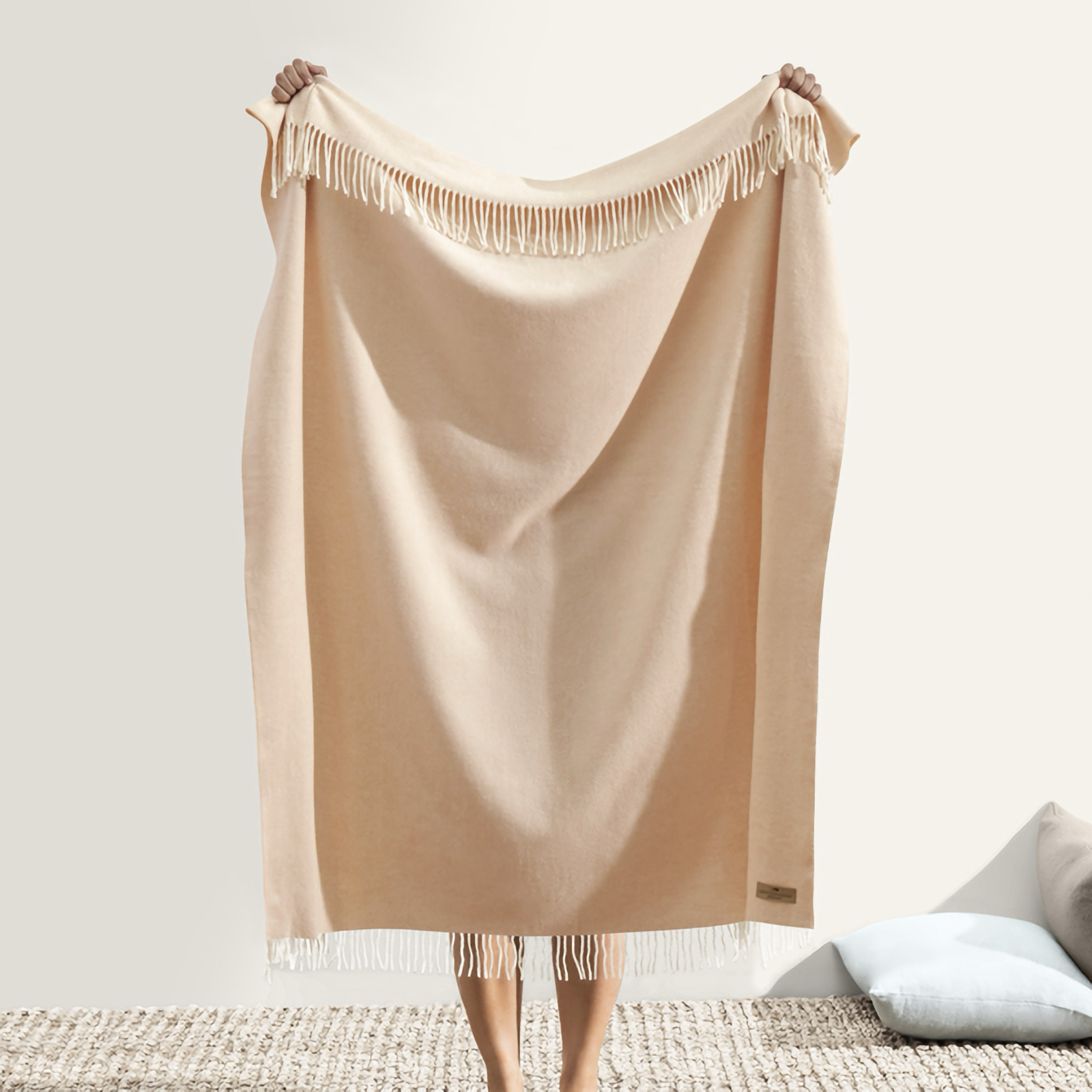 Lands Downunder Italian Herringbone Throw in Soft Linen Color