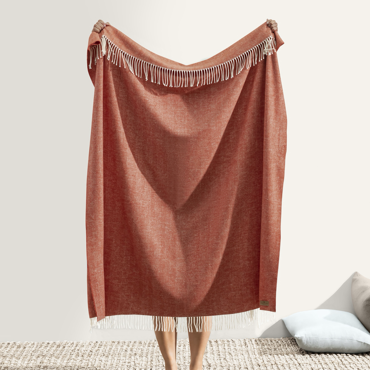 Hanging Lands Downunder Italian Herringbone Throw in Spicy Orange Color