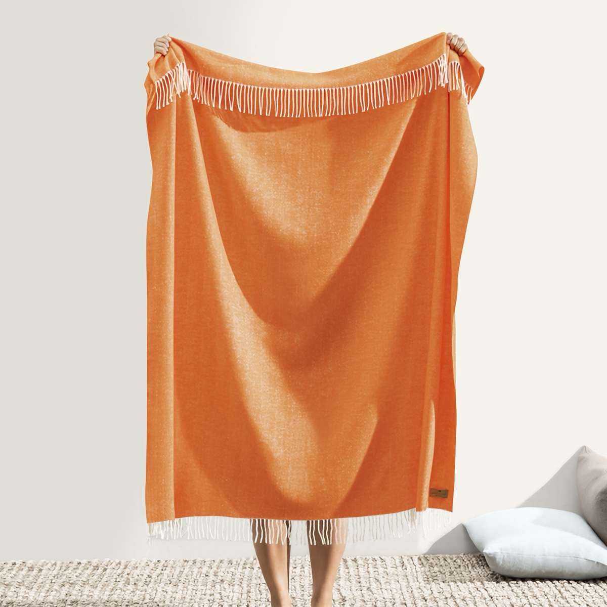 Hanging Lands Downunder Italian Herringbone Throw in Tangerine Color