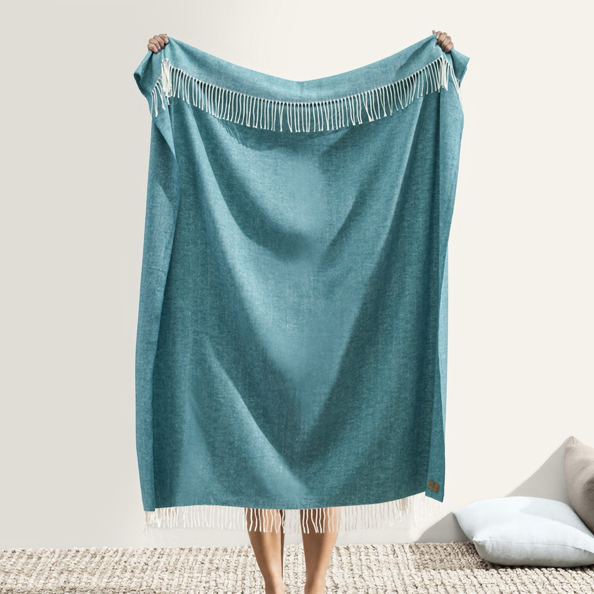 Hanging Lands Downunder Italian Herringbone Throw in Teal Color