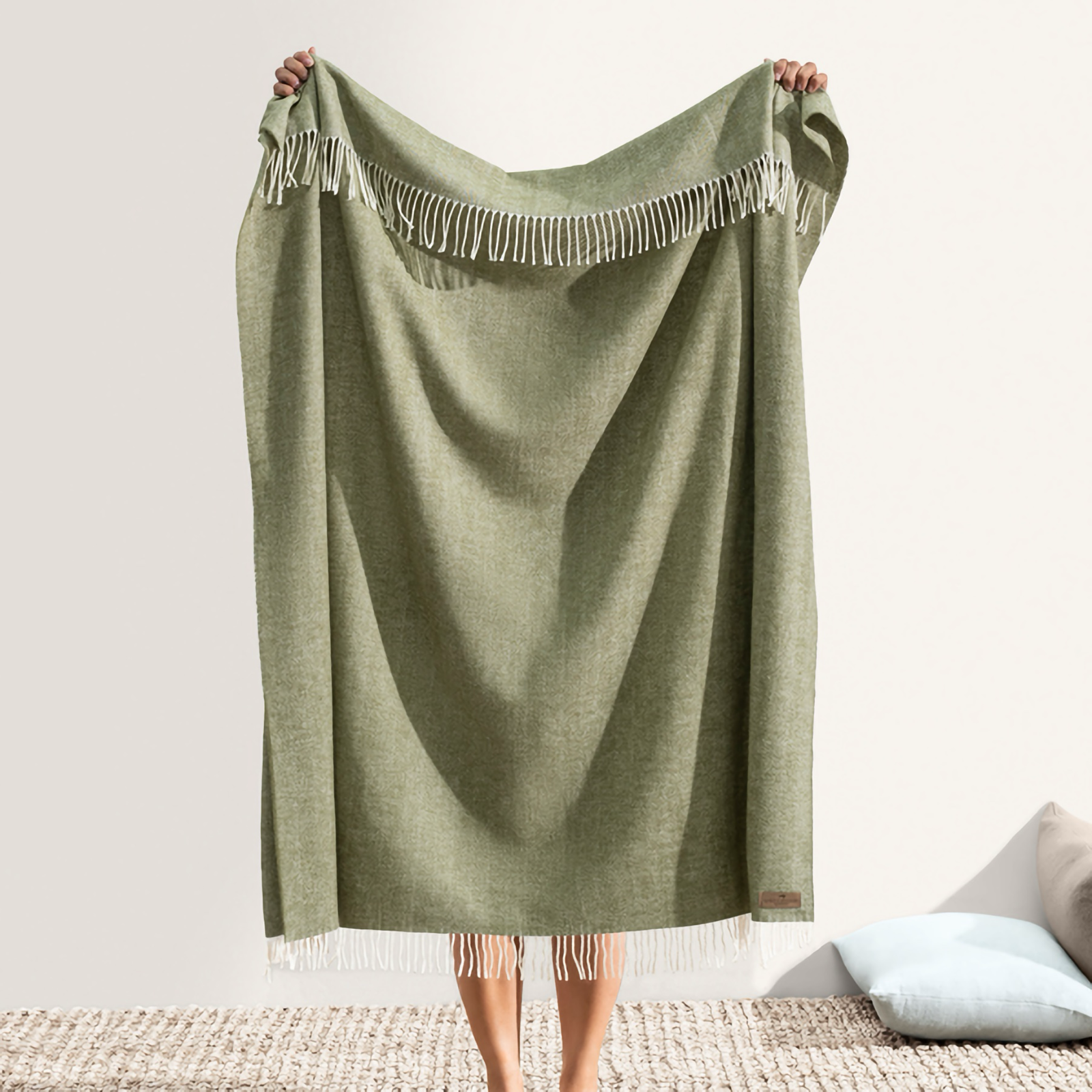 Lands Downunder Italian Herringbone Throw in Thyme Color