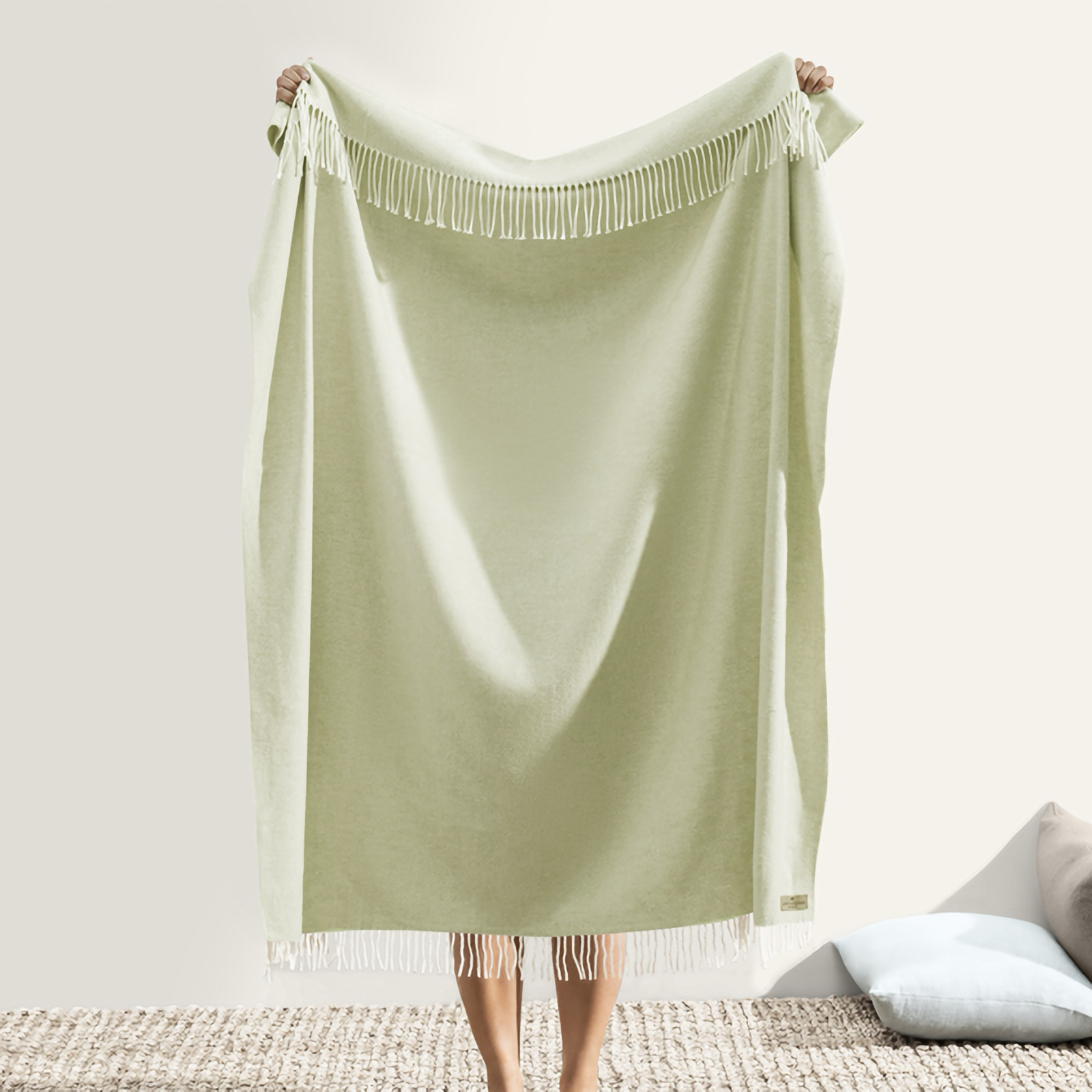 Lands Downunder Italian Herringbone Throw in White Sage Color