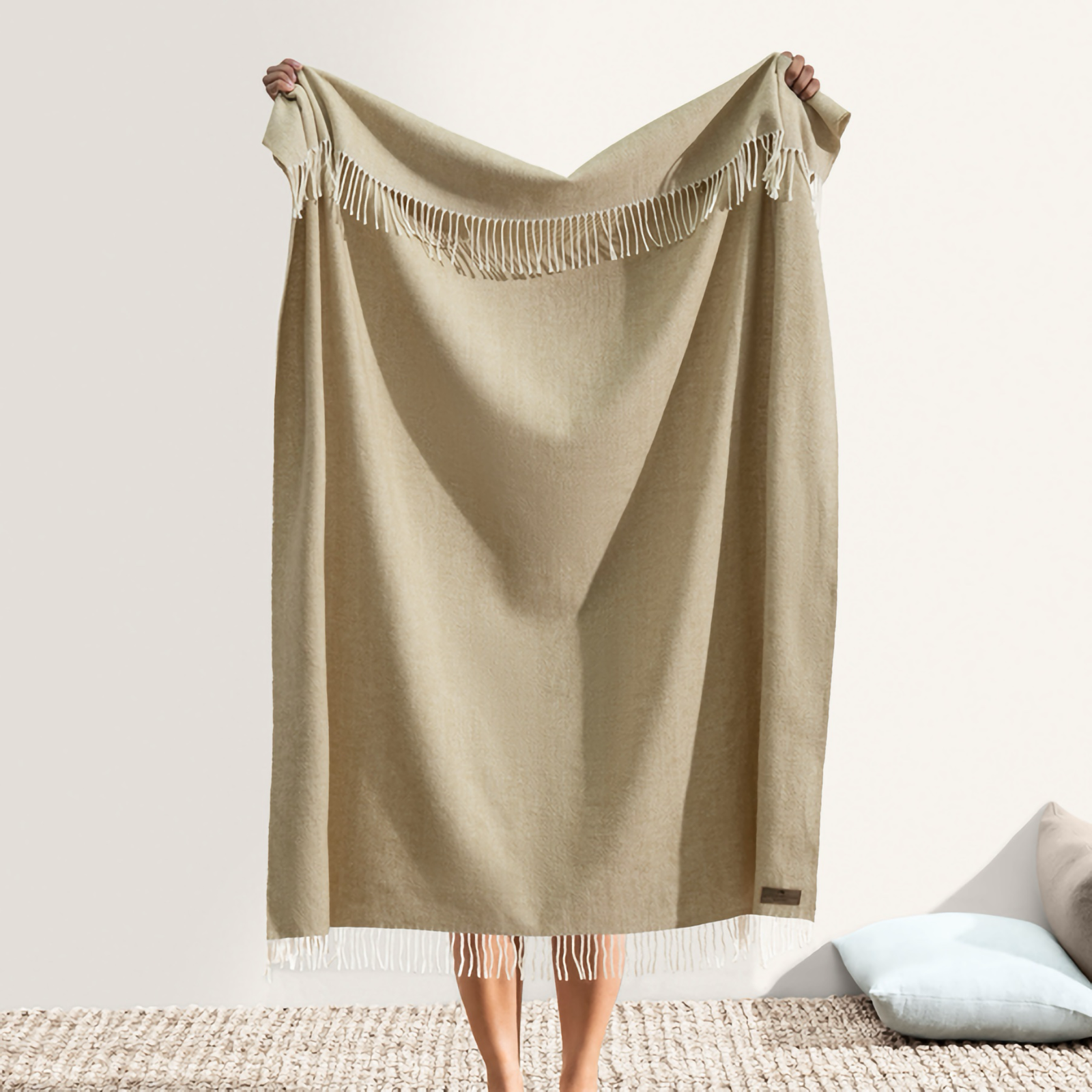 Lands Downunder Italian Herringbone Throw in White Truffle Color