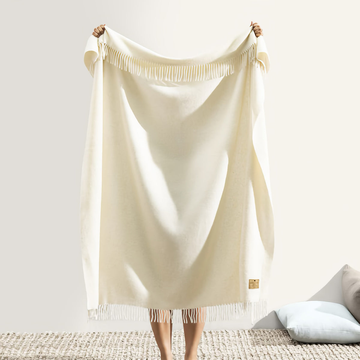 Hanging Lands Downunder Juno Cashmere Throw in Ecru color