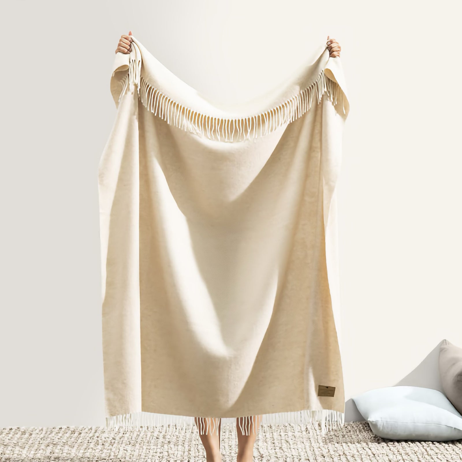 Lands Downunder Juno Cashmere Throw in Sand color