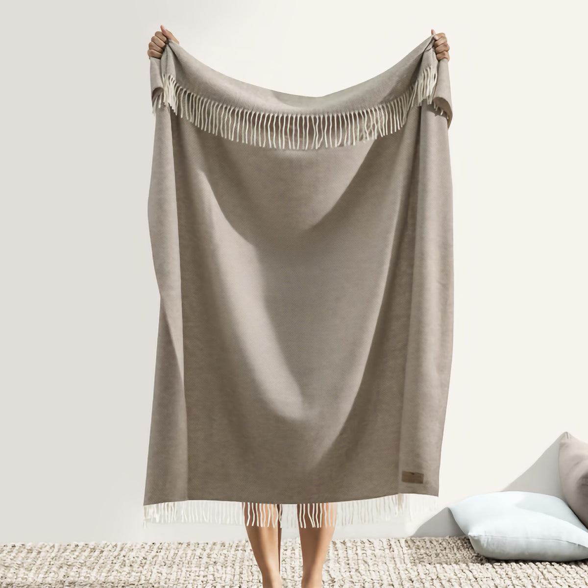 Hanging Lands Downunder Juno Cashmere Throw in Taupe color