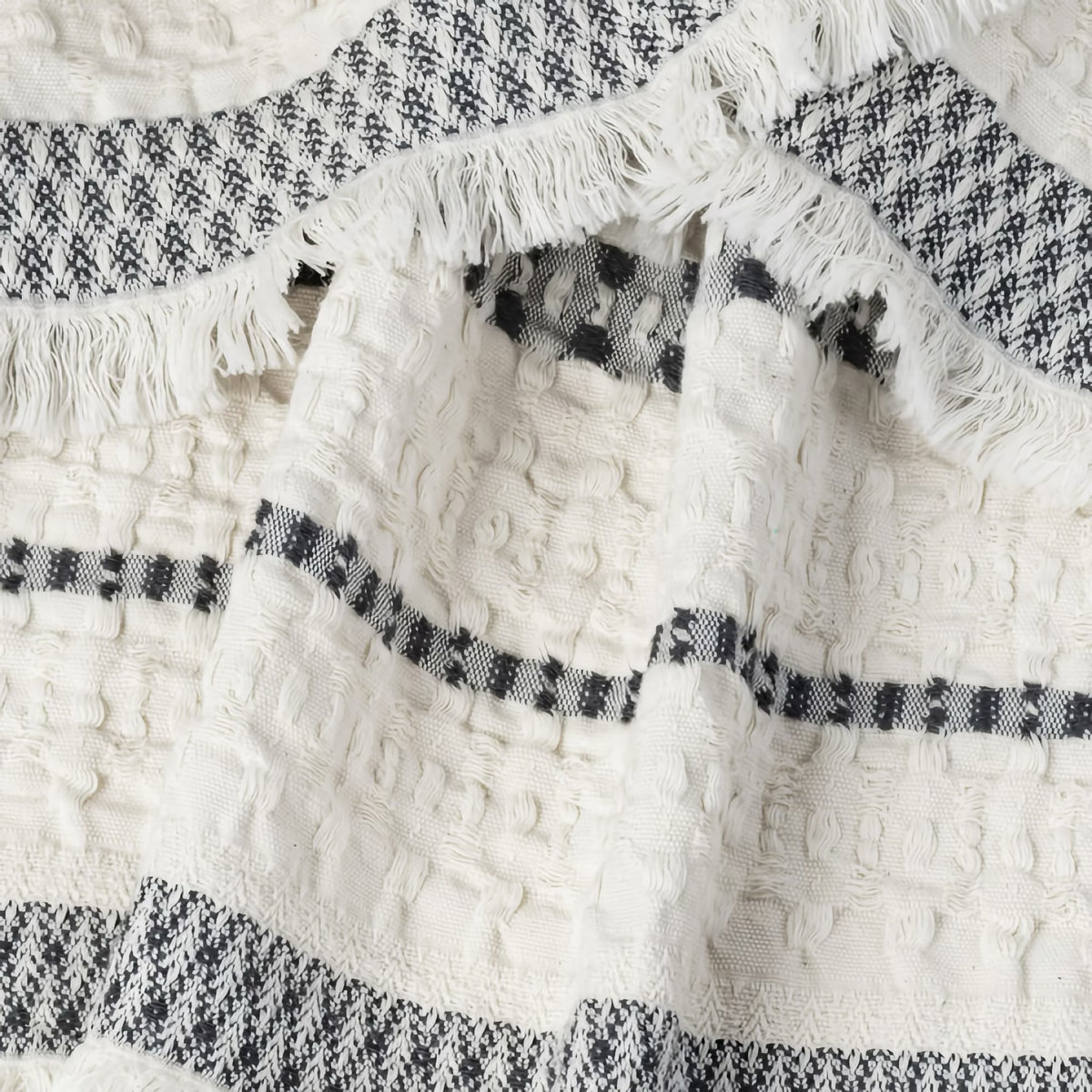Closeup of Lands Downunder Lisbon Cotton Throw in Charcoal color