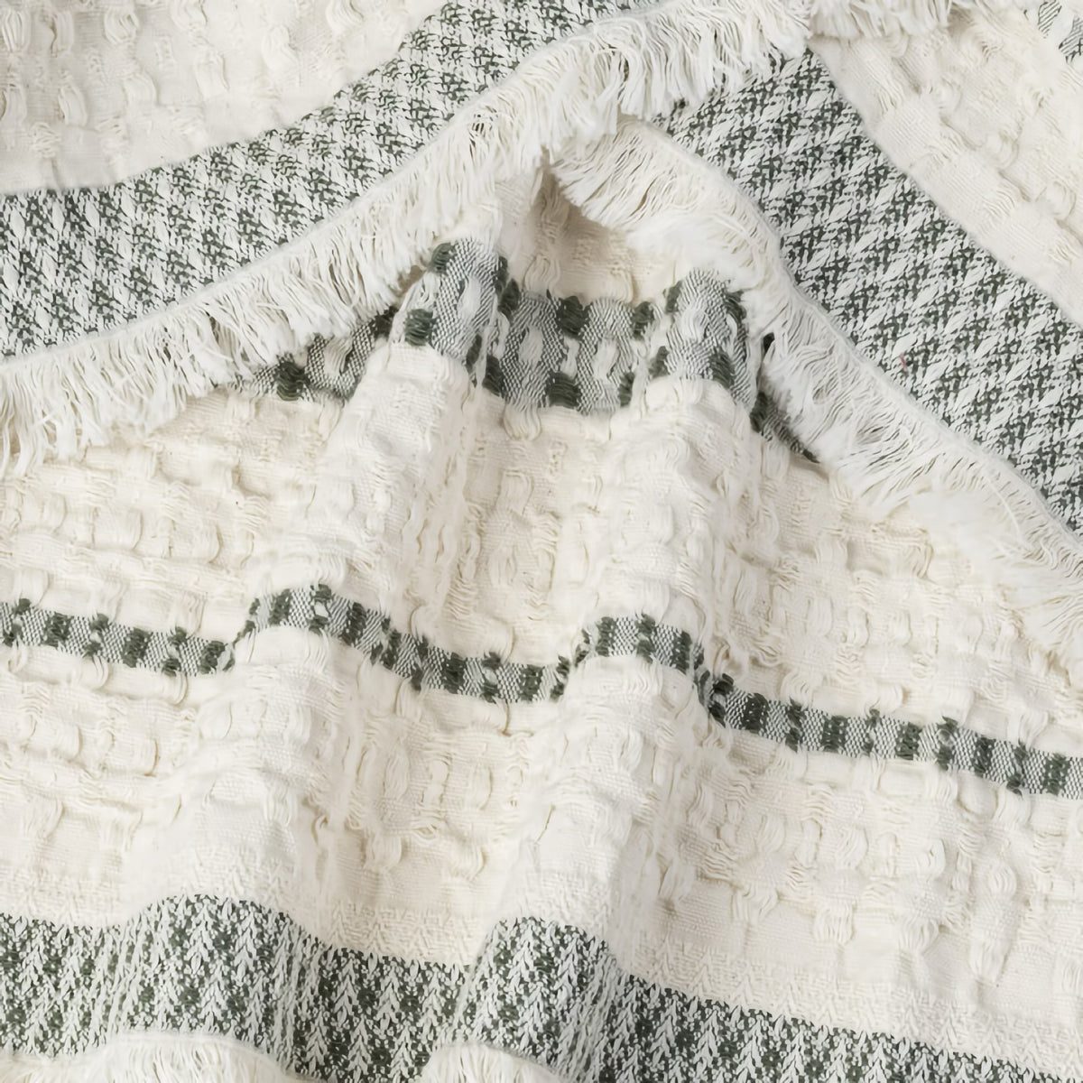 Closeup of Lands Downunder Lisbon Cotton Throw in Olive color