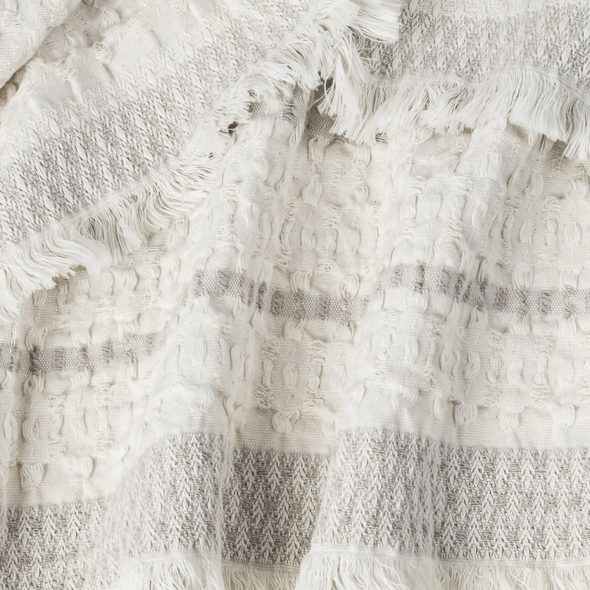 Closeup of Lands Downunder Lisbon Cotton Throw in Taupe color