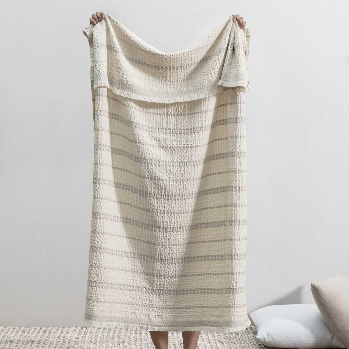 Hanging Lands Downunder Lisbon Cotton Throw in Taupe color