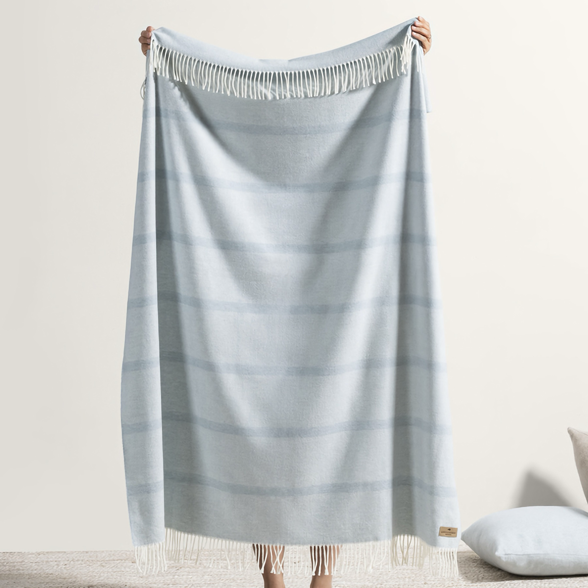 Hanging Lands Downunder Montauk Stripe Herringbone Throws in Crystal Blue Color